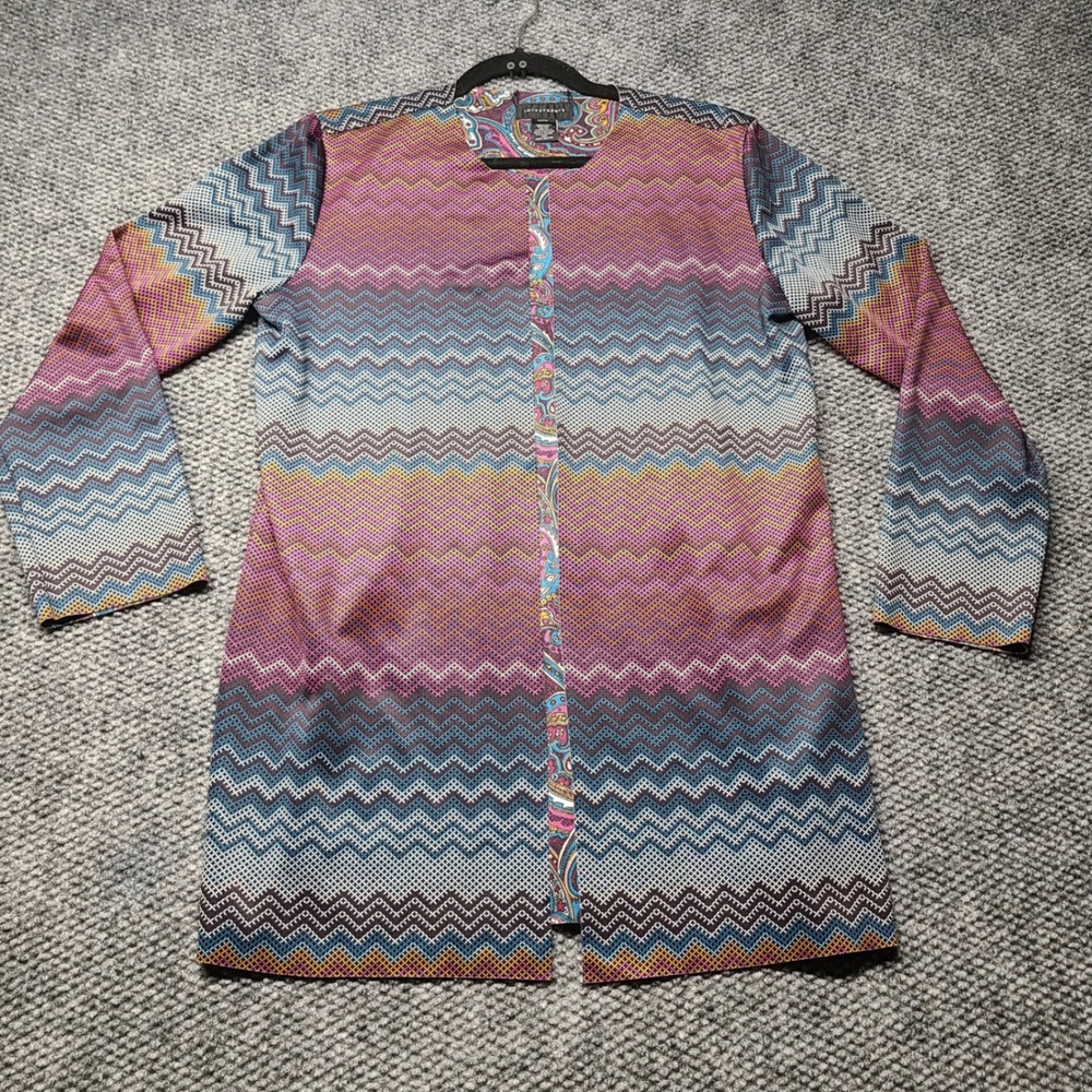 Investments Womens Multicolor Chevron Paisley Open Front Longline Cardigan M